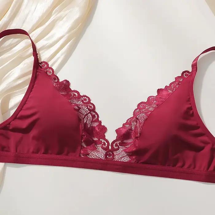 Soutien-gorge sexy pour femmes sans armatures, col en V profond, dentelle, trois quarts tasse, confort sans fil, bretelles ajustables, push up pour petite poitrine