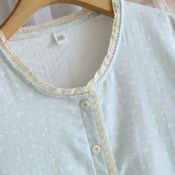 Nouvelle chemise de nuit d'été 2026 pour femme, 100 % coton, gaze double épaisseur, manches courtes, motif floral, col rond, fine et légère, pour la maison