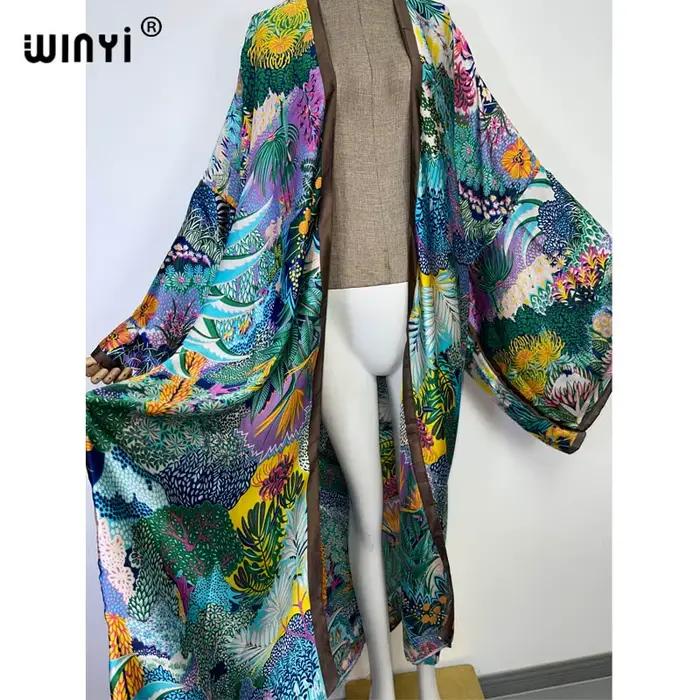 WINYI nové letné dámske Cardigan bodkované Koktejlové Sexcy Boho Maxi africké prázdniny netopierie rukávy hodvábny pocit