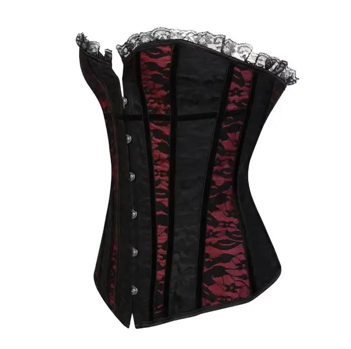 Korzety pre ženy veľké veľkosti Sexy nadprsné bustier blúzka so šnurovaním Kvetinový gotický saténový vintage stredoveký módny