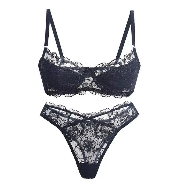 Ensemble de Lingerie Sexy en dentelle brodée pour femmes, avec petits seins, push-up et Anti-affaissement, Ultra-fin, beau ensemble de soutien-gorge au dos