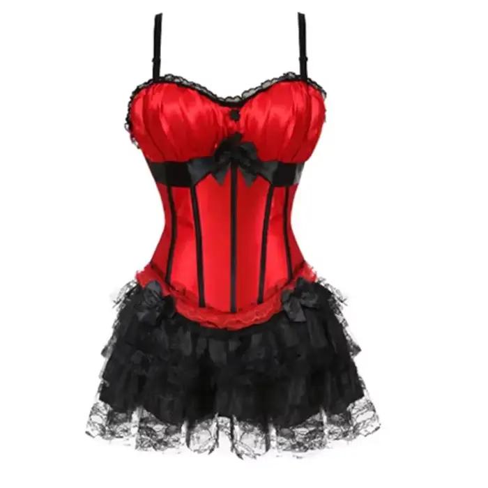 Robe Corset rouge gothique à lacets, Bustier victorien, surbuste, Mini jupe Sexy en dentelle, Vintage Burlesque exotique, grande taille
