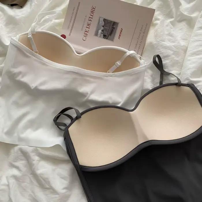 Haut pour femme avec soutien-gorge intégré, bustier tubulaire en soie glacée, sans couture, sous-vêtements confortables, sans fil, rembourré, haut court Sexy