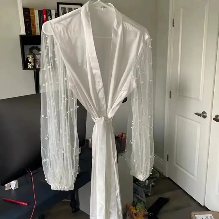 Robe de mariée en Tulle perlé, peignoir de luxe de haute qualité, vêtements de nuit Sexy pour femmes, pyjama en Satin de soie pour mariée
