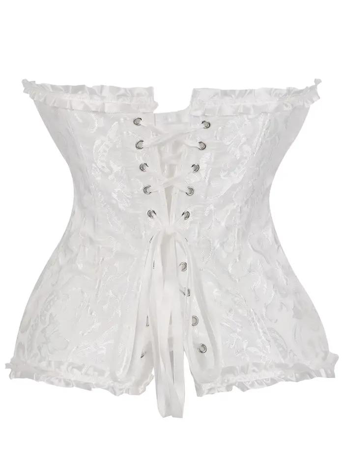 Biely korzet pre ženy, vypasovaný bustier so sťahujúcim dizajnom na svadby