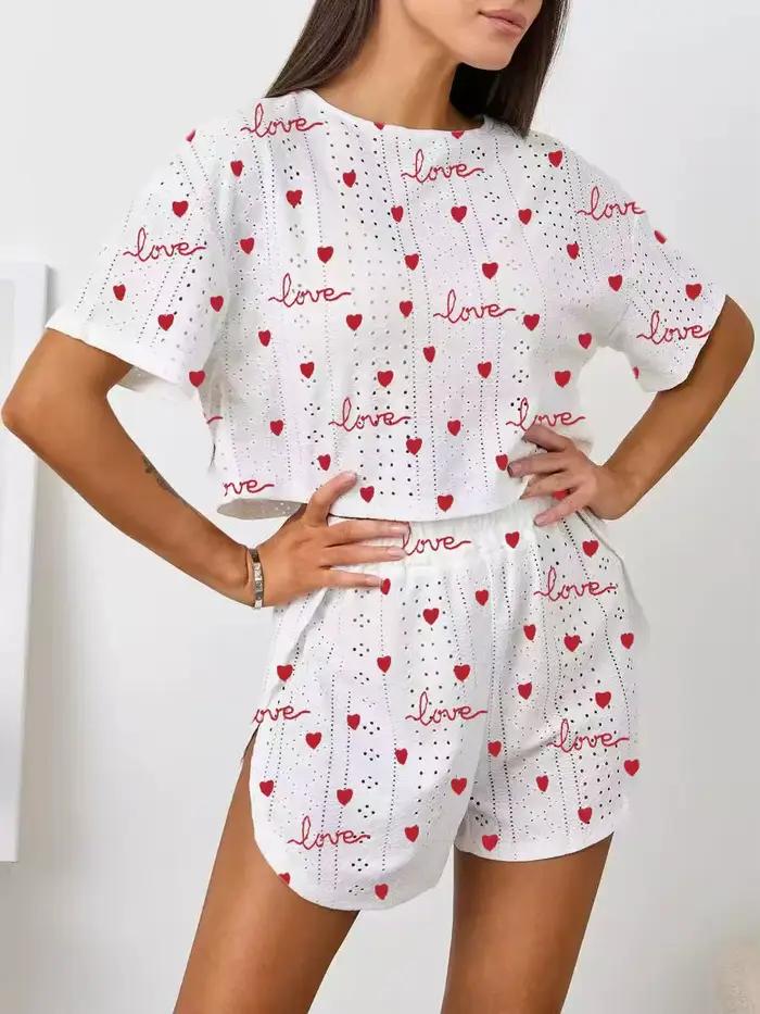 Ensemble pyjama deux pièces pour femmes, Short à manches courtes, imprimé Jacquard, mode d'été, ensemble de vêtements de maison
