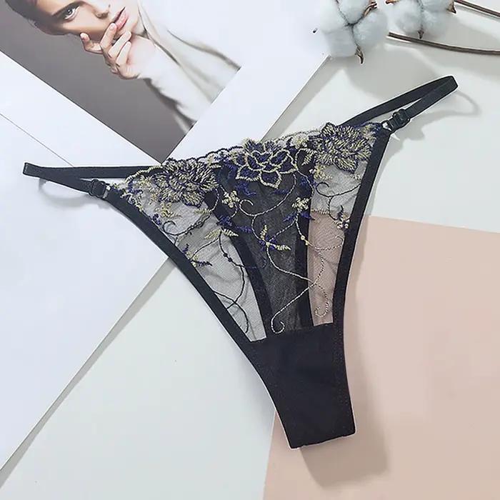 String femme taille basse culotte femme grande taille Sexy femme brodé maille creuse séduisante string femme doux Feamle Lingerie