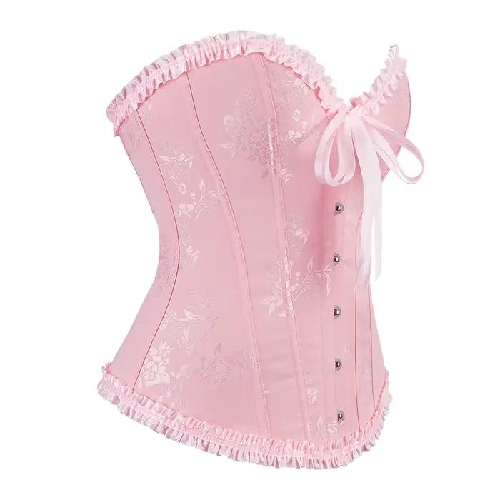 Corset rose pour femmes, bustiers et corsets gothiques, corselet overbust, costume de spectacle d'Halloween, corsets à imprimé floral, haut à lacets