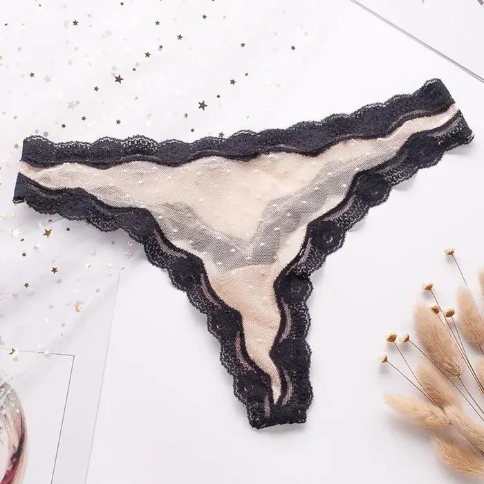 Tongs pour femmes mode taille basse doux femmes Sexy dentelle string maille transparente panneaux contraste couleur respirant confortable Lingerie