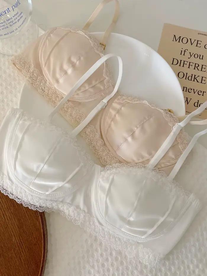 Soutien-gorge en soie et polyester pour femmes, dentelle, tasse 3/4, sans couture, fermeture dos, bretelles ajustables, confortable pour petites poitrines, lingerie féminine