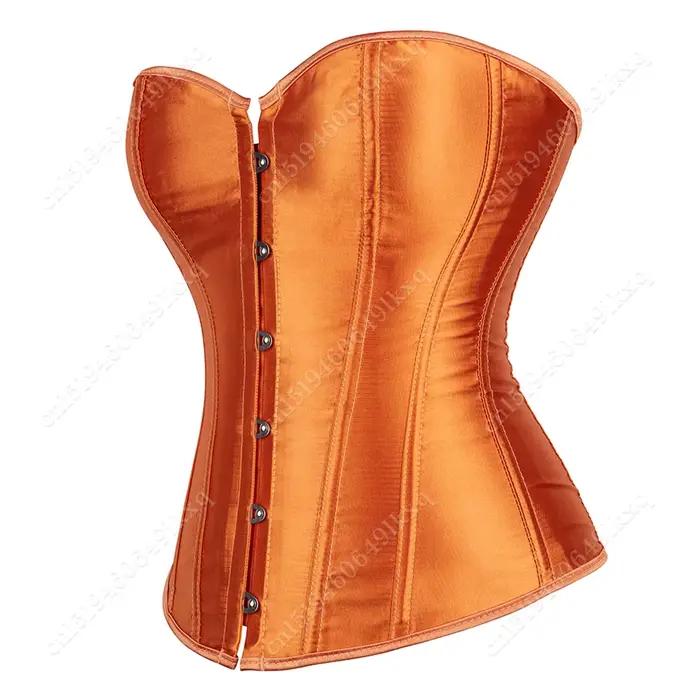Korzety pre ženy nadprsné vysoké Korzet Oranžový Saténový Bustier so šnurovaním Sexy