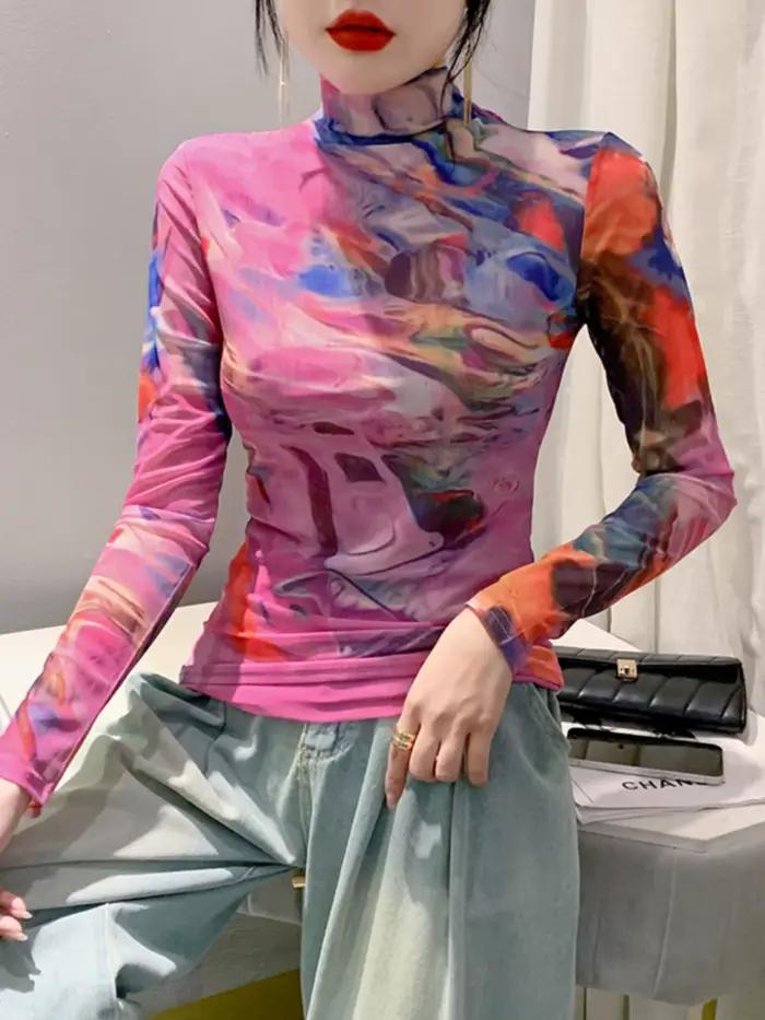 Dámske tričko s rolákom z úpletu, dlhé rukávy, slim fit, veľkosť S-4XL