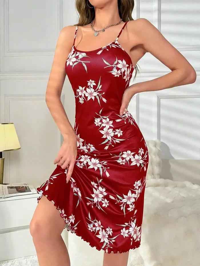 Pyjama camisole à fleurs pour femmes, pyjama décontracté, vêtements de maison élégants, rouge, nouveau style