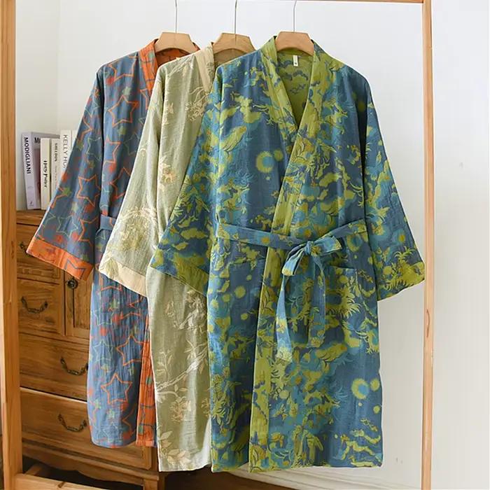 100% bavlnené kimono nočné šaty 3/4 rukávy jar jeseň župan pre ženy ležérne