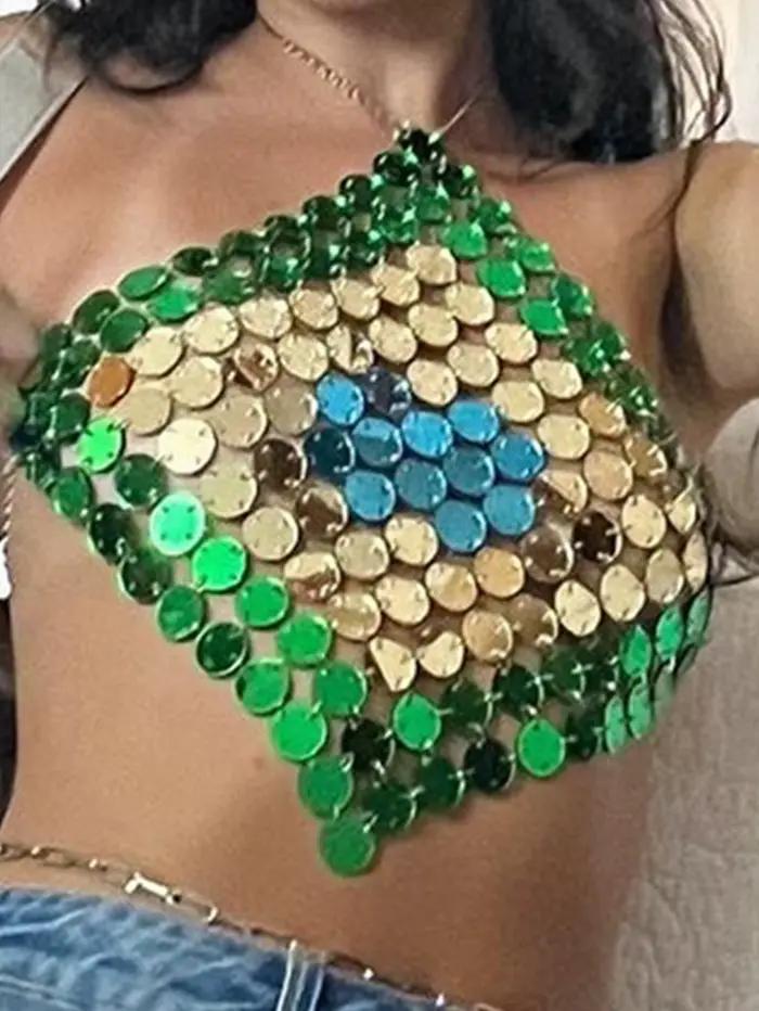 Sexy kovový trblietavý crop top pre ženy