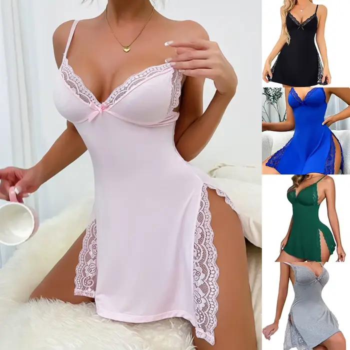 Mode femme Lingerie Sexy avec Perspective pyjama érotique Slip Mini robe robes licou doux sommeil chemise de nuit Homewear 2025