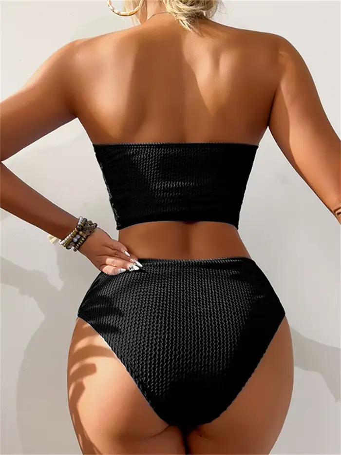 Maillot de bain noir sexy, bandeau, soutien-gorge push up, taille haute, pour femmes, vêtements d'été, pour la plage, les vacances, 2025