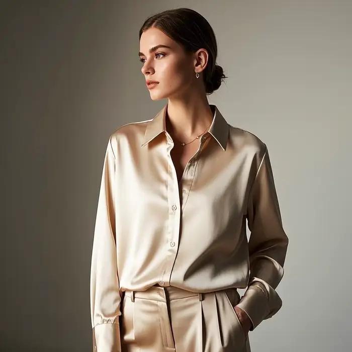 Kórejská dámska kancelárska módna ležérna košeľa Elegantné blúzky pre ženy Satin viacfarebná základná tenká