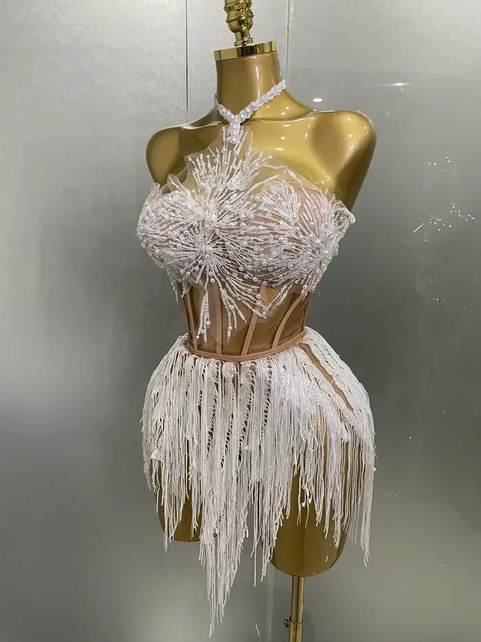 2025 Sexy perle paillettes gland sans manches