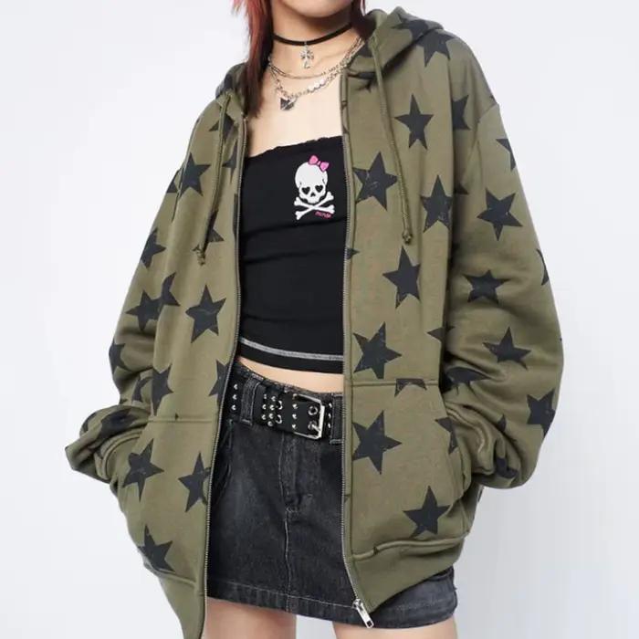 Veste à capuche en polyester et élasthanne vintage star design pour femmes streetwear années 2000 hip hop goth harajuku occasions spéciales
