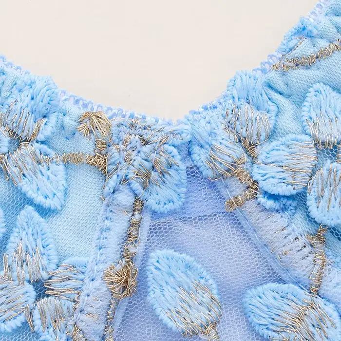 Femmes bleu Camisole gilet soutien-gorge broderie fleur Corsets coupe ajustée polyvalent dame haut Corset Sexy dentelle rayonne Ultra-mince épais soutien-gorge