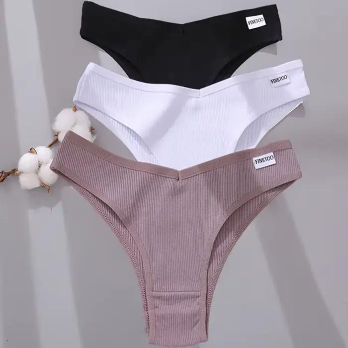 FINETOO 3/5 kusov bavlnené brazílske nohavičky pre ženy Sexy V-pás t-back spodná bielizeň