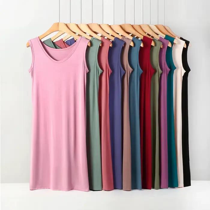 Chemise de nuit mi-longue en émail modal pour femme, robes de base en fibre, monochromatique, document, grande taille, été, 8XL