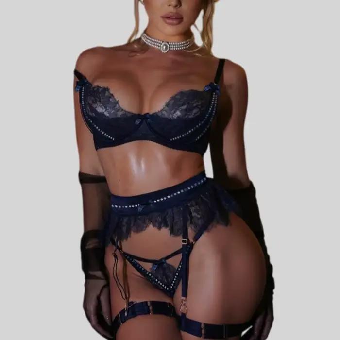 Ensemble de lingerie sexy en polyester et élasthanne avec motifs dentelés pour femmes occasions spéciales