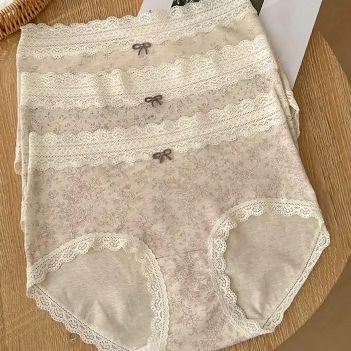 Culottes en coton à taille mi-haute en dentelle pour femmes, motif floral, ours et lapin, style doux, pour l'été