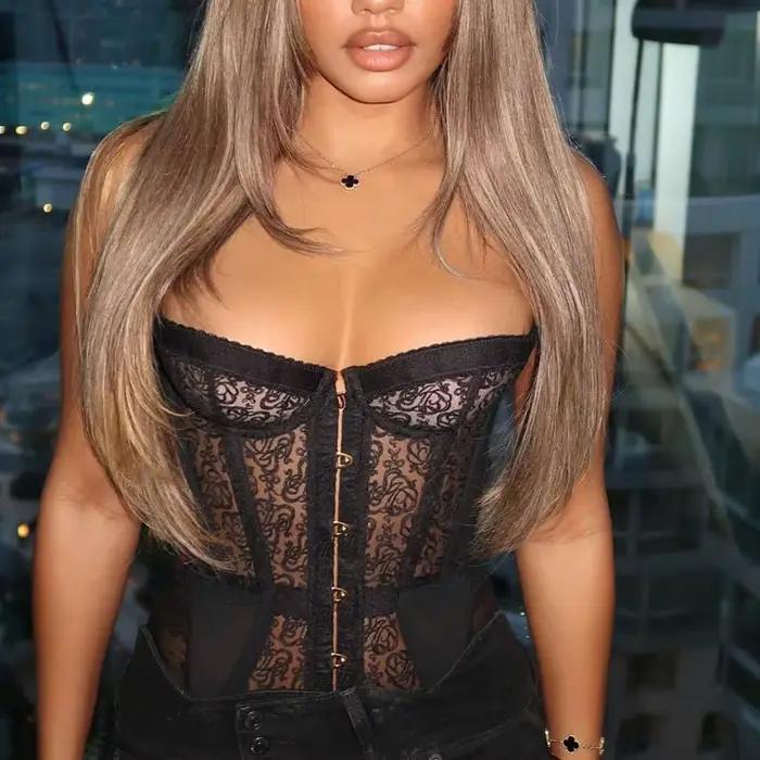 Sexy priliehavý korzet pikantné dievča čierna čipka bez kostice vesta s výrezom bez rukávov bez ramienok 2025 móda ženy street módne prsia hore