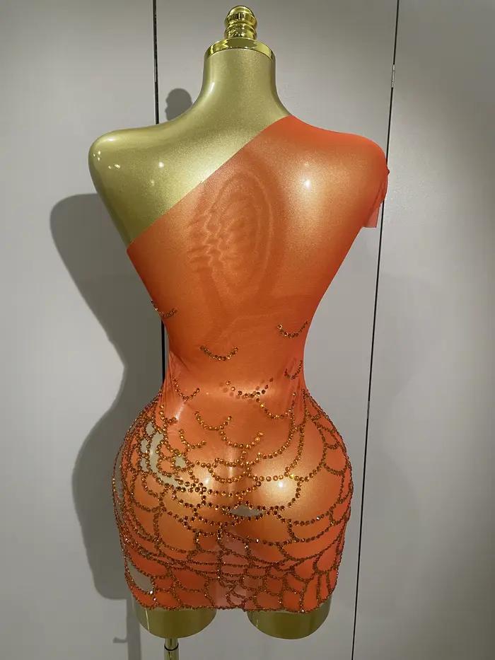 Ženská trblietavá šaty s kamienkami Sexy jednoramenné Kultúrne