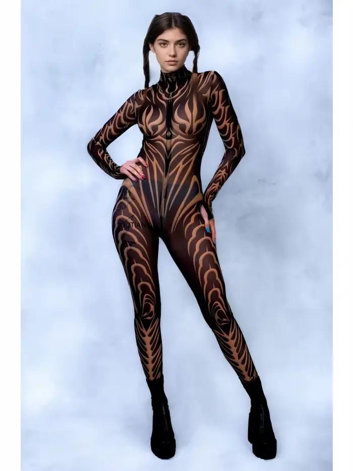 Body en maille pour femmes, peinture artistique Sexy, Costume de Cosplay de fête de carnaval d'halloween, Performance sur scène, body élastique Zentai