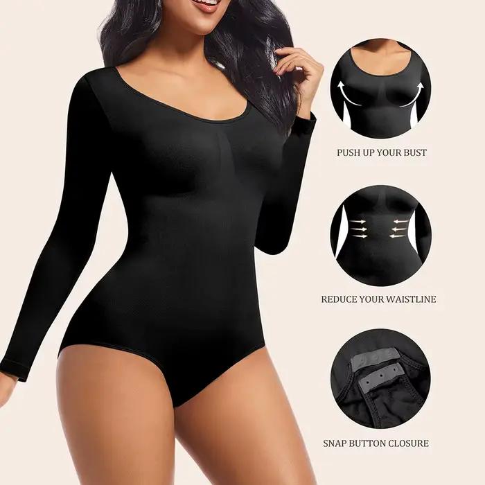 Combinaison de batterie sans couture pour femme, string shaper, corsets, manches longues, taille formateur, ras du cou, tambours trempés