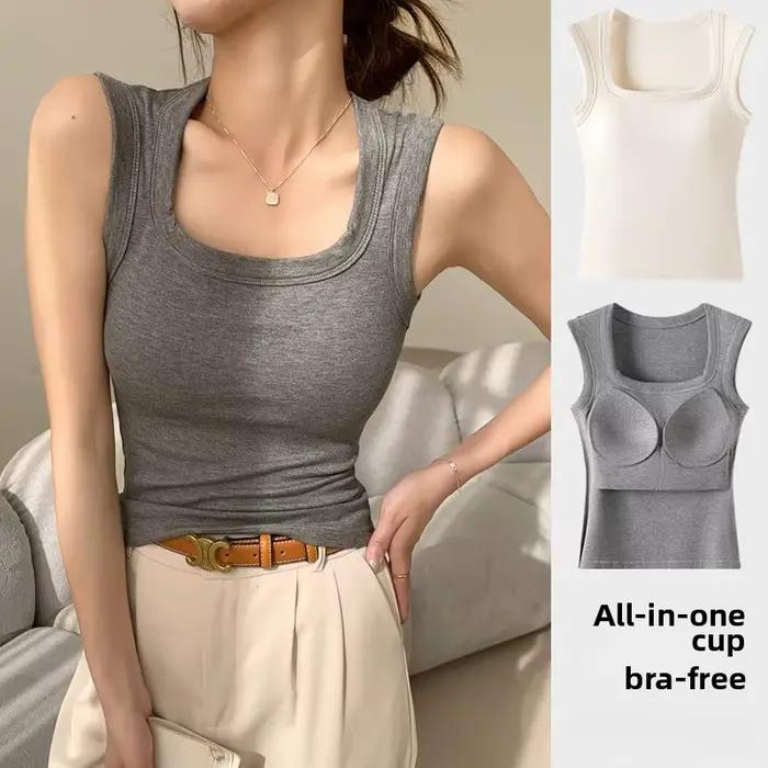 Nouveau débardeur de soutien-gorge intégré sans couture pour femmes soutien-gorge de sport et chemise sans manches d'été, gilet d'entraînement respirant avec T-Shirt Combo