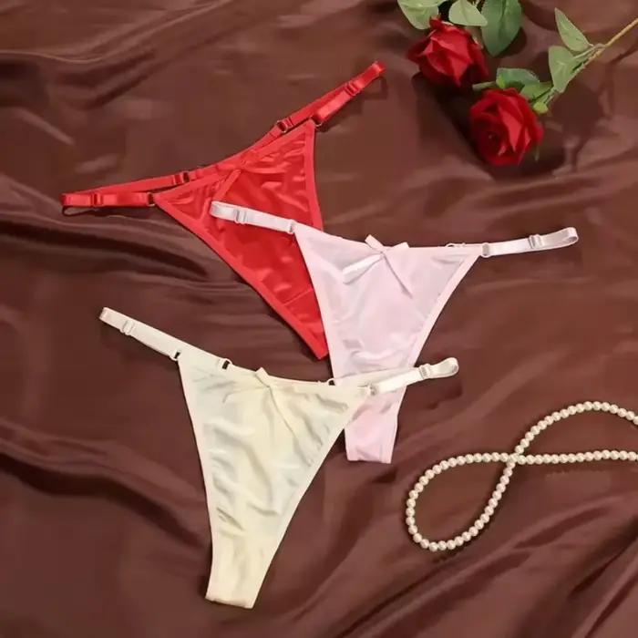 Femmes Sexy tache solide culottes confort taille basse petit nœud papillon bout à bout Bikini slips dame pur désir culotte érotique трусы жletiе