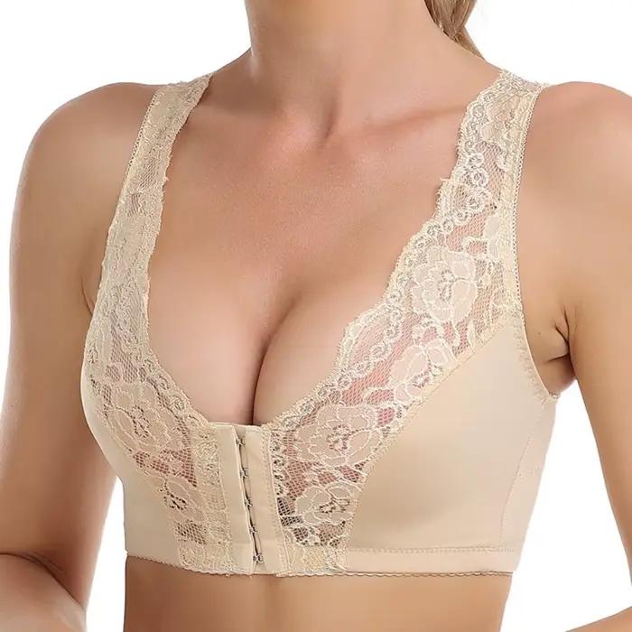 Soutien-gorge de sport pour femmes dos nu en dentelle avec fermeture avant et couleurs élégantes pour activités physiques et sorties