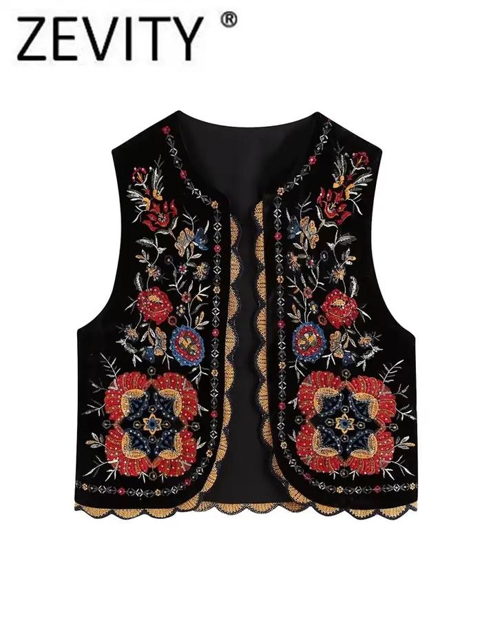 Zevity ženy Vintage flitre kvetinová výšivka vesta dámske retro štýl národný patchwork ležérny zamat CT154