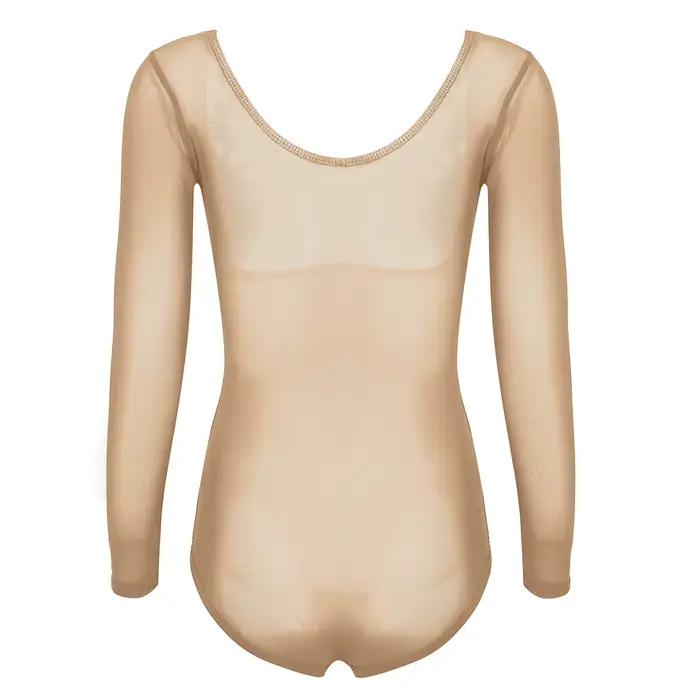 Body pour femme en polyester non tissé pour danse du ventre avec manches longues et buste ouvert pour performances et entraînement