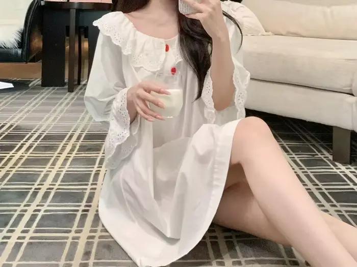 Robe de nuit rétro style Pure Lust, pyjama d'été à manches longues en dentelle, mignon et sexy pour fille, tenue d'intérieur