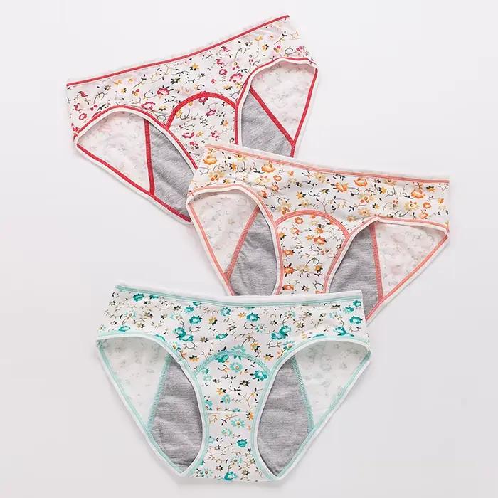 Culottes menstruelles étanches pour femmes, sous-vêtements en coton, culottes menstruelles de dessin animé mignon, caleçons à la mode pour adolescents, lot de 3 pièces