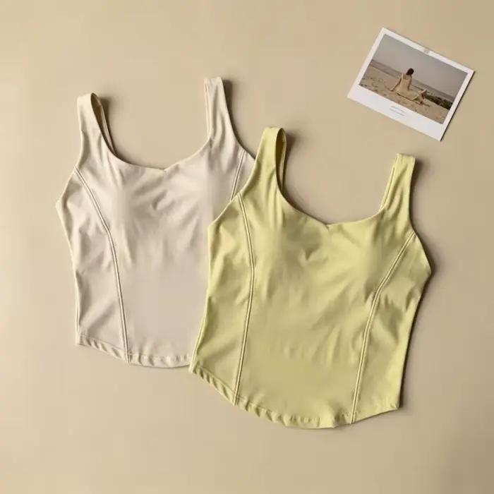 Soutien-gorge de sport yoga absorbant les chocs pour femme, sensation seconde peau, bralette une pièce, débardeur push-up respirant pour fitness et entraînement