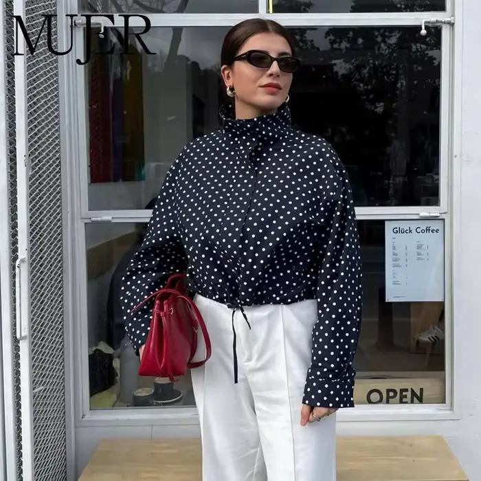 MUJER bodkovaná bomber bunda pre ženy oversized polosezónna