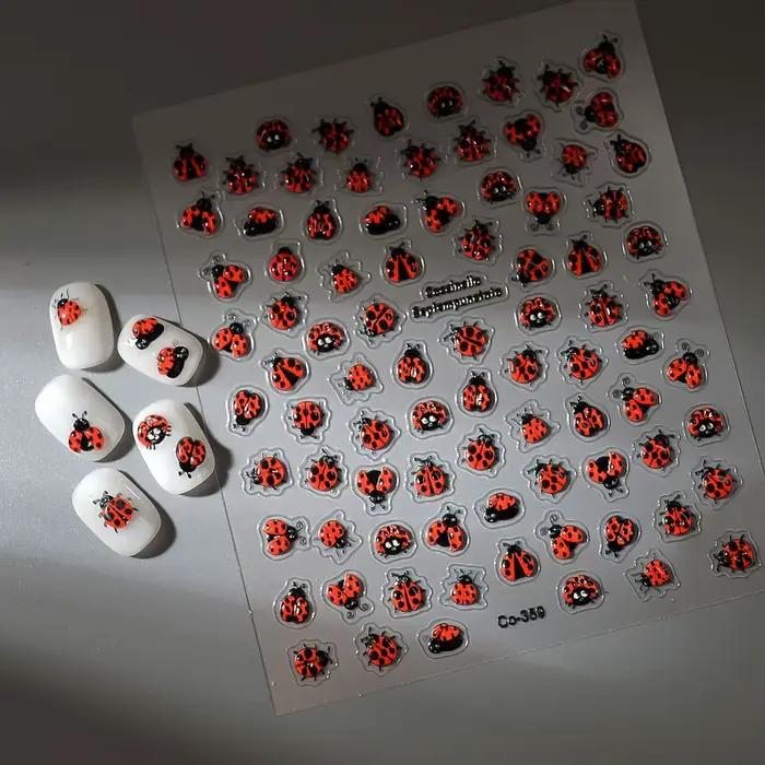 Coccinellidae nechty umenie 5D reliéfne samolepiace nálepky mix dizajn hmyz