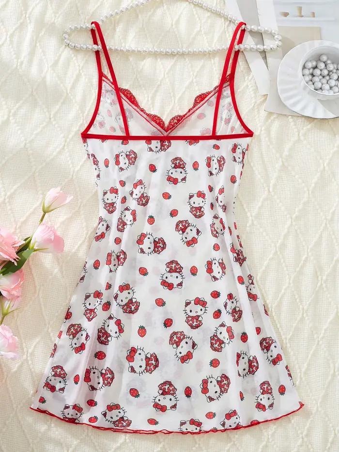 Robe de nuit rose Hello Kitty pour femmes, imprimé Sanrio, robe sexy en dentelle pour adultes, robe de nuit érotique, style mignon et confortable, cadeaux, design tendance