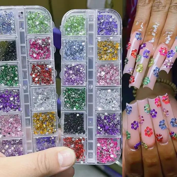 12 farieb/sada 2mm kamienky na nechty Art príslušenstvo 3D akrylátové Nekorekčné DIY dekorácie Super lesklé