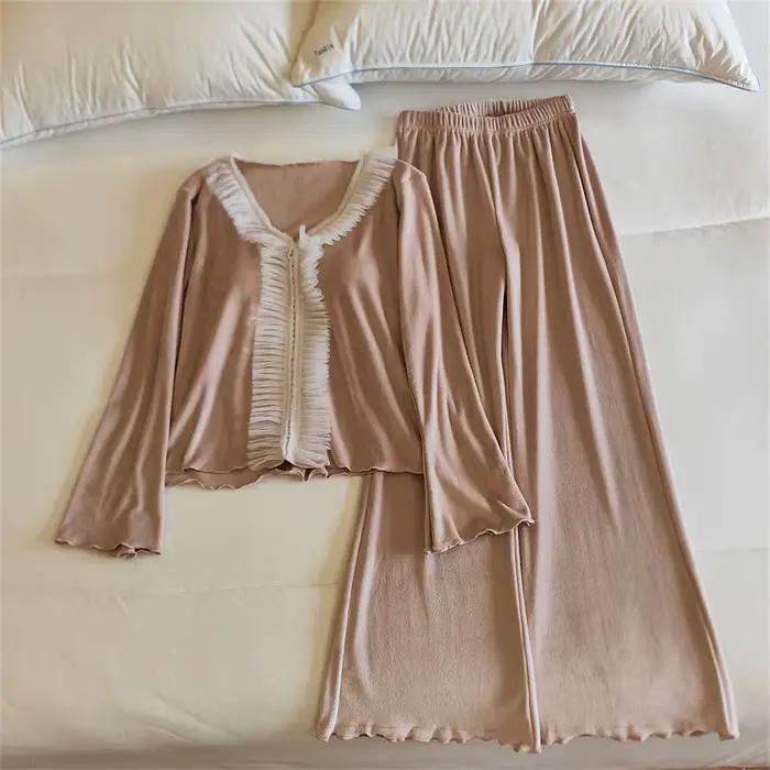 Pyjama d'hiver pour femme, ensemble de vêtements de nuit en velours et polaire, épais et chaud, costume de maison pour femmes, coussin de poitrine, haut et pantalon