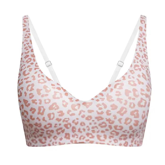 Soutien-gorge léopard sans couture ajusté en polyester pour femmes et jeunes filles avec décolleté en V profond et dos élégant