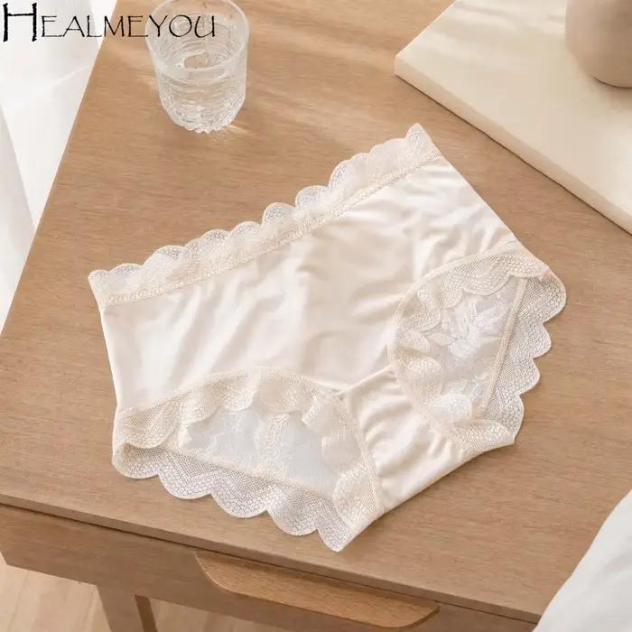 Culottes en dentelle florale transparente pour femme, sous-vêtements féminins fins en soie glacée à volants, pour usage quotidien