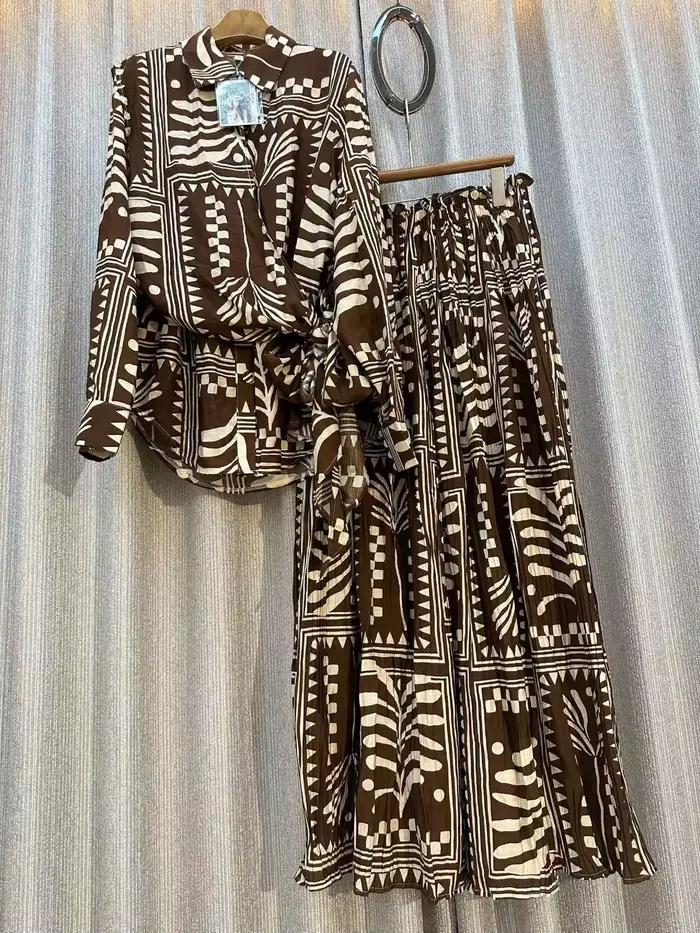 Ensemble pyjama à la mode pour femmes, rétro européen et américain, chemise ample à imprimé irrégulier, deux pièces, taille haute, jambes larges, costume de maison