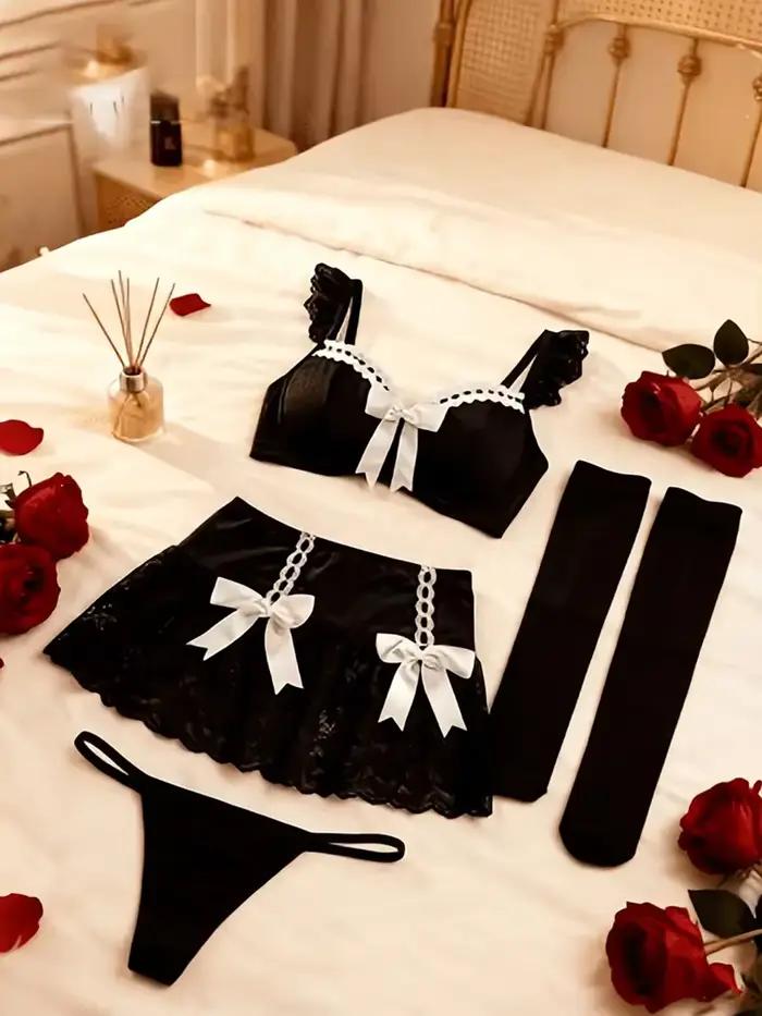 Červený čipkovaný sexy lingerie set pre ženy a saténový